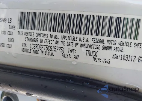 2012 Ram 1500 St from USA, damaged, VIN 1C6RD6FT5CS157751